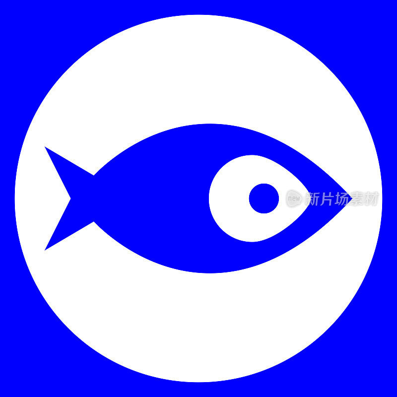 Blue fish sign or symbol with large eye
